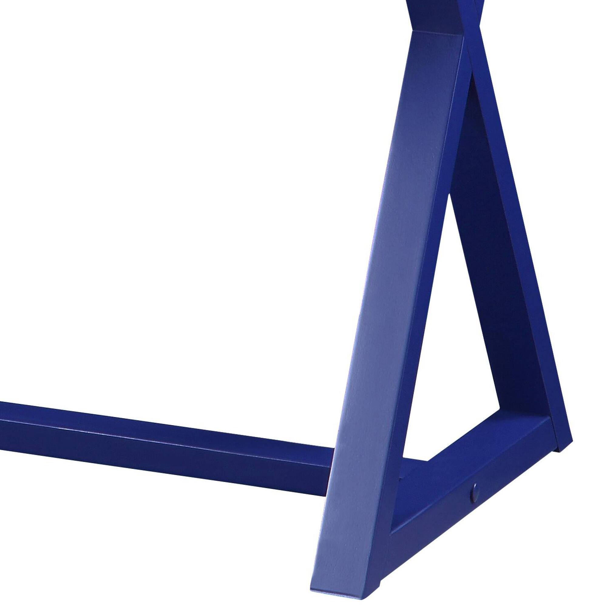 Angle. GOODSILO - Modern Twilight Blue Finish Writing Desk with Storage Drawer and X-Shaped Base for Home Office Workspace - Blue.