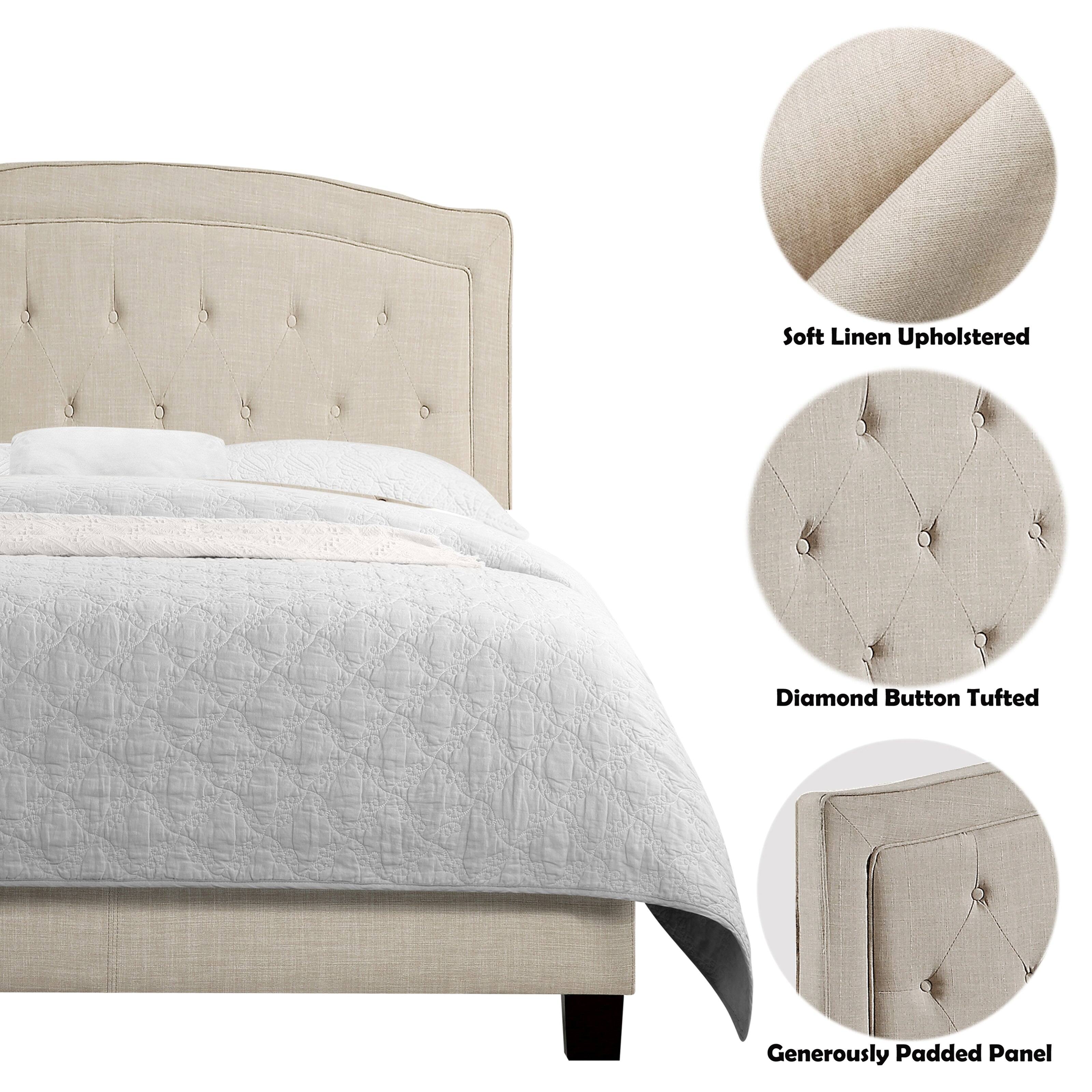 Soft Linen Upholstered  
Diamond Button Tufted  
Generously Padded Panel