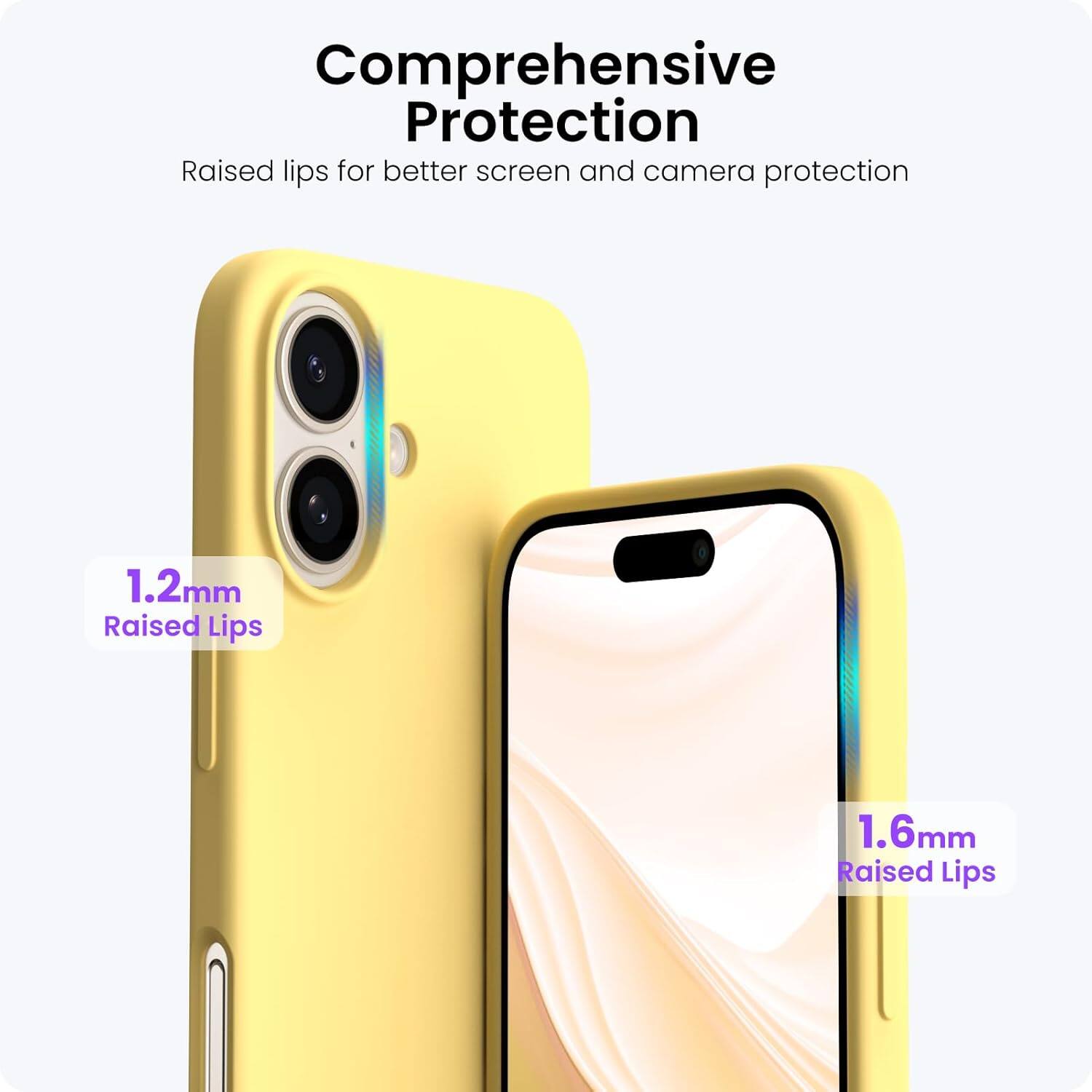 Comprehensive Protection
Raised lips for better screen and camera protection
1.2mm Raised Lips
1.6mm Raised Lips
