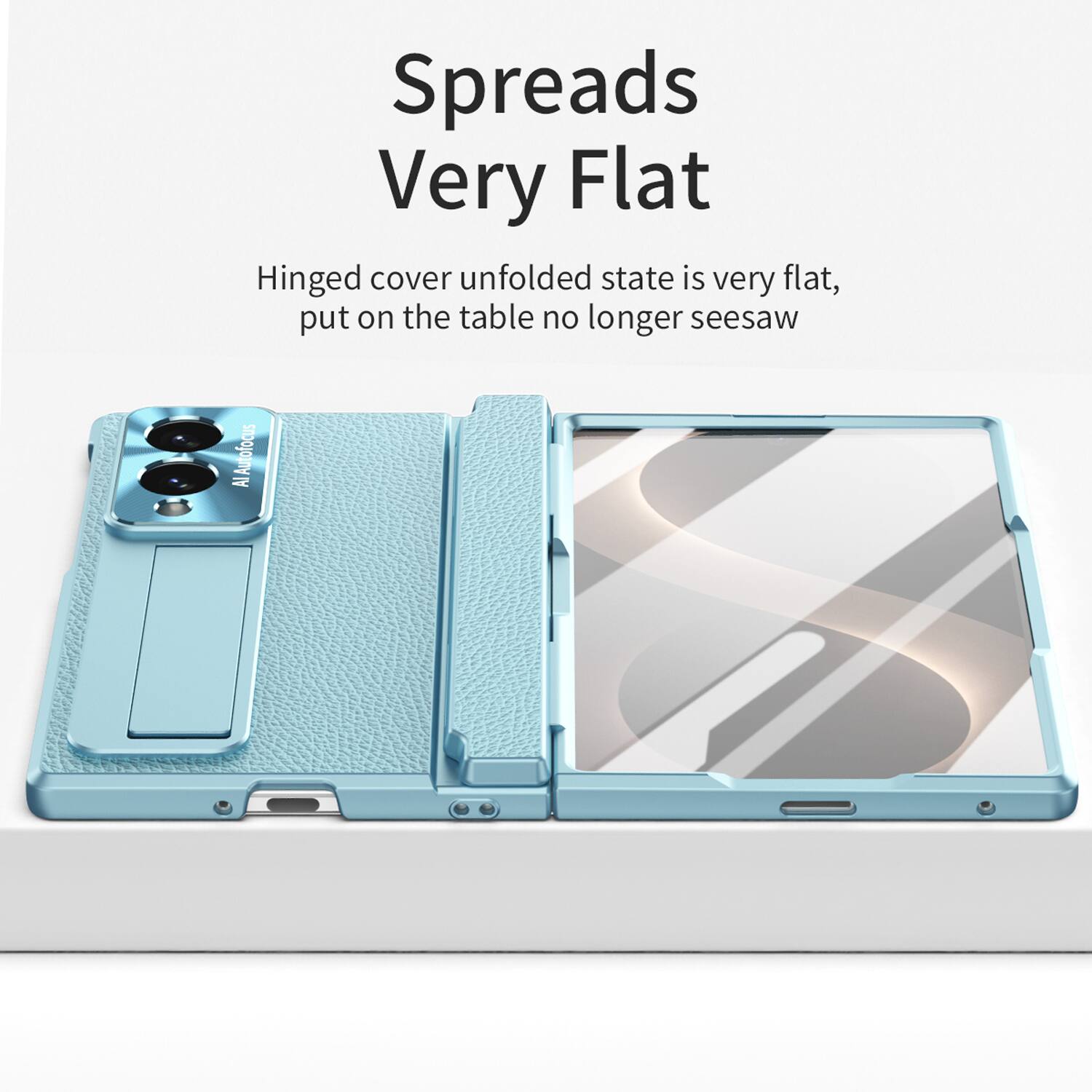 Spreads Very Flat  
Hinged cover unfolded state is very flat, put on the table no longer seesaw