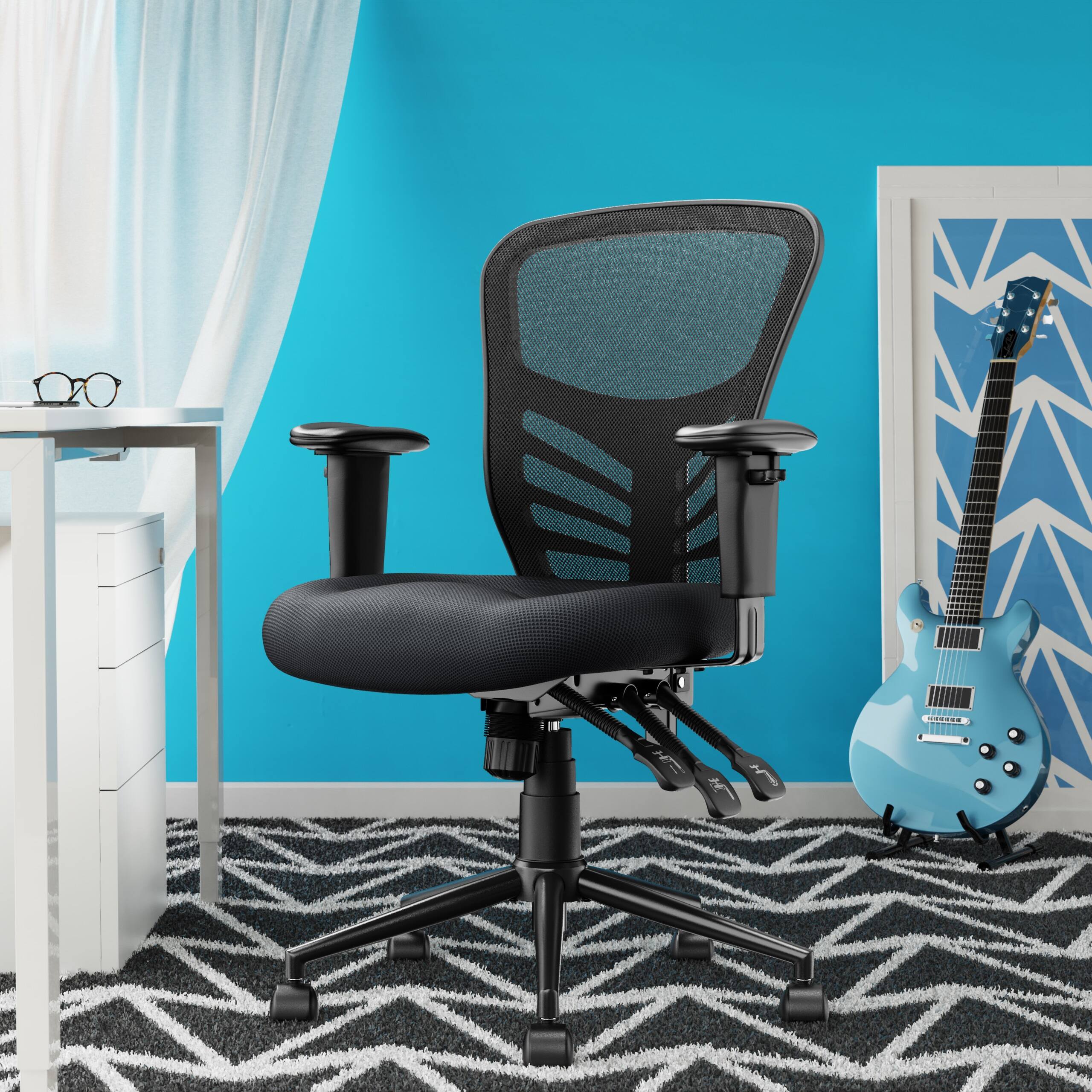 Angle. Click365 - Ergonomic Office Chair with Lumbar Support & Flip-Up Arms Breathable Mesh Home Desk Chair with Adjustable Height & Back - Black.