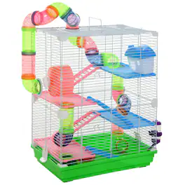 Pawhut - 18" 5-Tier Hamster Cage with Tubes, Tunnels, Exercise Wheel, Water Bottle, Food Dish & Portable Carry Handle for Gerbils