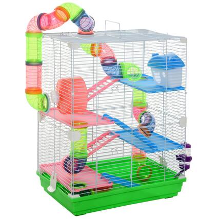 Front. Pawhut - 5 Tiers Hamster Cage Portable Animal Travel Carrier w/ Exercise Wheels.