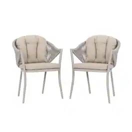 Nuu Garden - Outdoor 2-Piece Woven Rope Conversation Chair Set with Seat and Back Cushions, Aluminum, Olefin - Beige