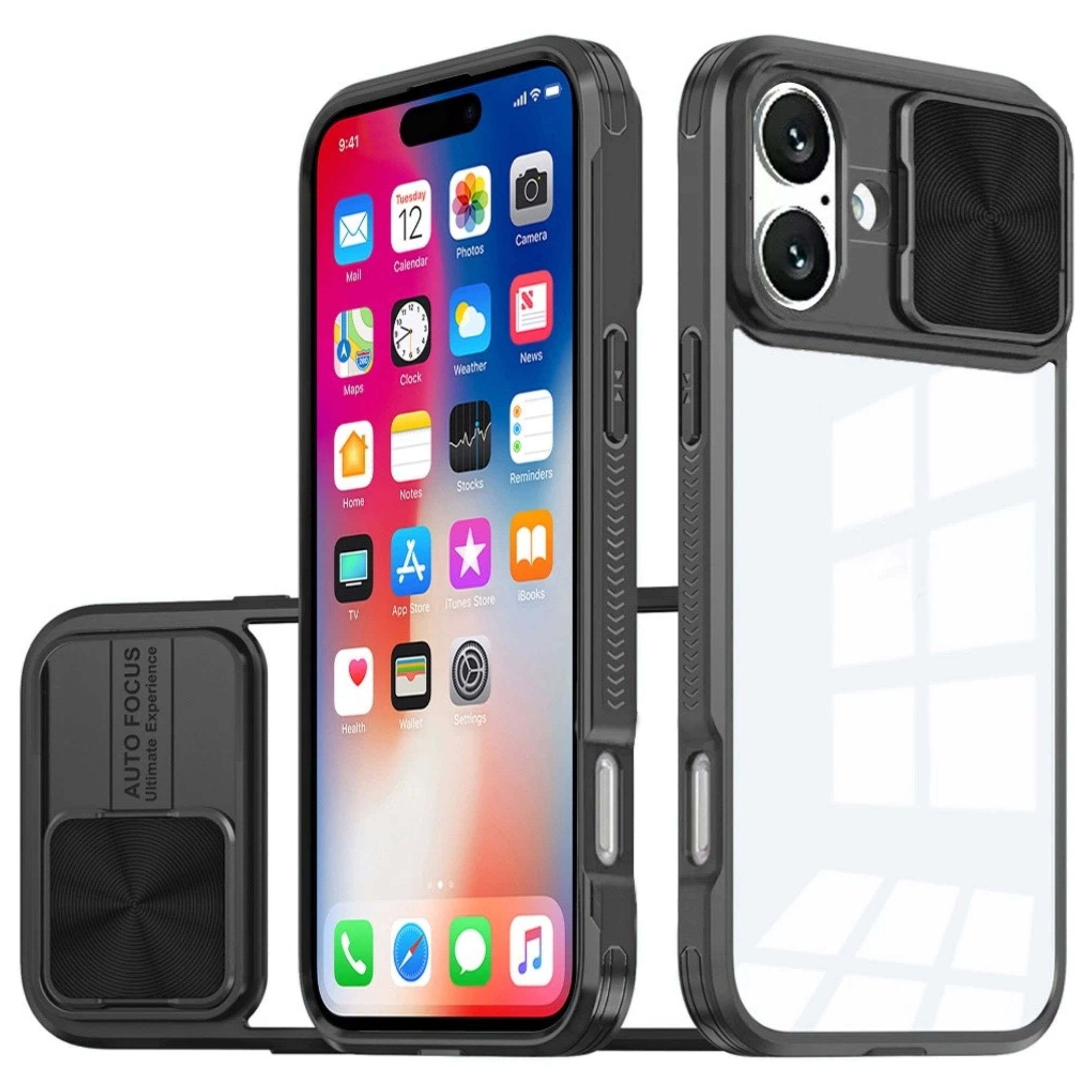 Kitcheniva - Clear Hybrid Sliding Lens Cover Case With Tempered Glass For iPhone 16 - Black price history on PriceWatchPro