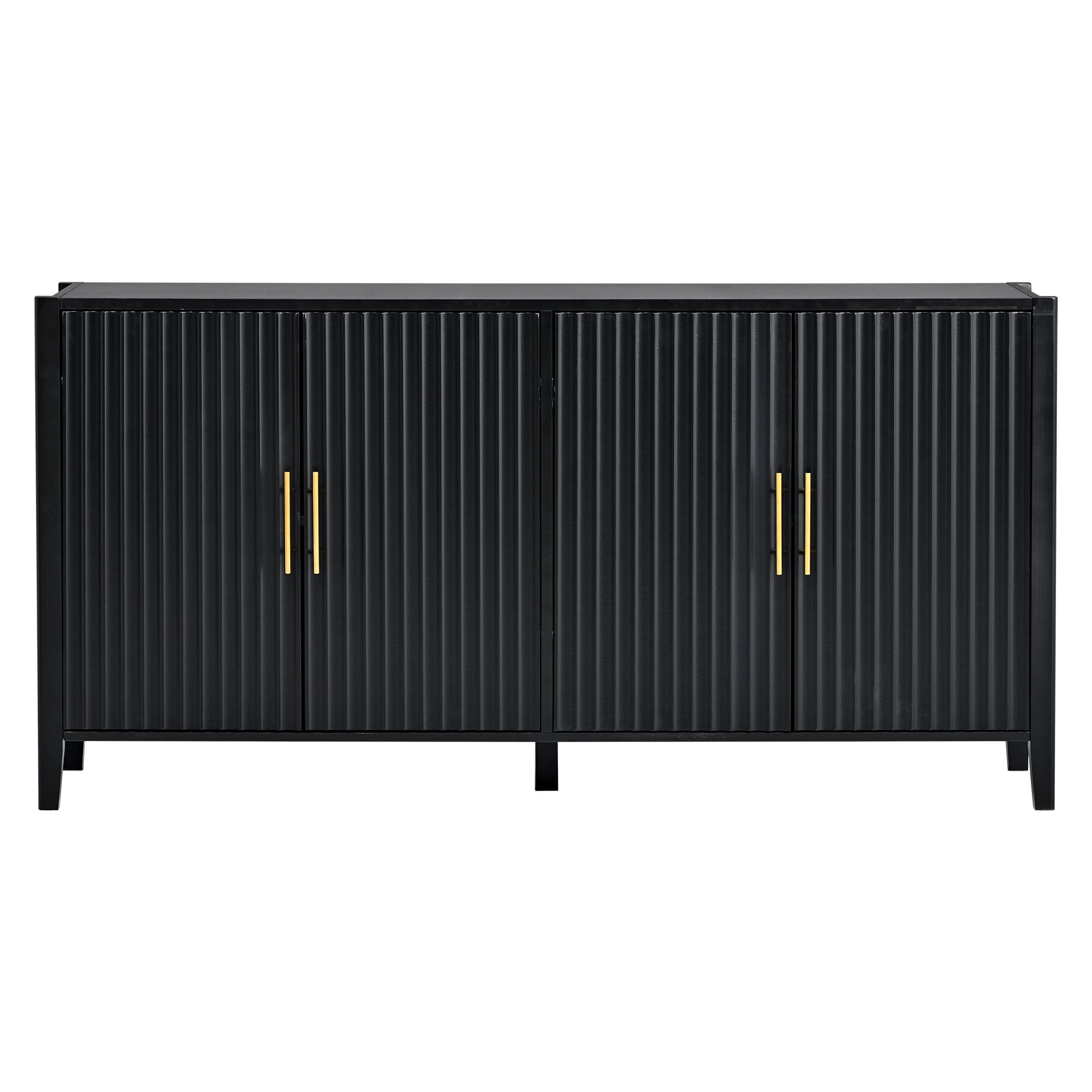 Alt View 6. Spaco - Spaco 63.1 Inch Modern Sideboard, Buffet with Wavy Slatted Doors, Cabinet with Wood Legs and Handles for Home - Black.