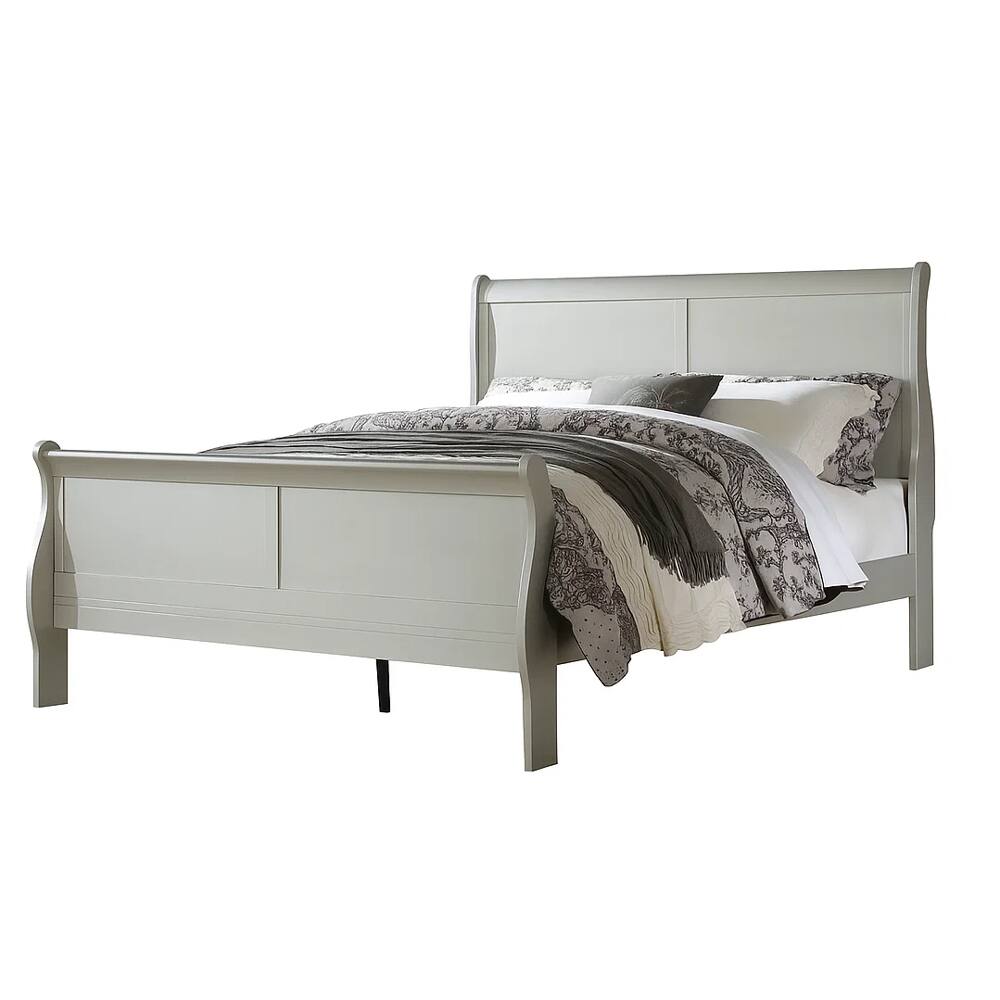 Alt View 4. Manhattan Lane - Sleigh Design Eastern King Bed with Rectangular Thin Legs, Silver - Silver.