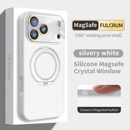 Dteck - Frosted Mag-Safe Case for Apple iPhone 17 Pro Max with Metal Rotating Stand,Slim Shockproof Silicone+Lens Glass Cover - White