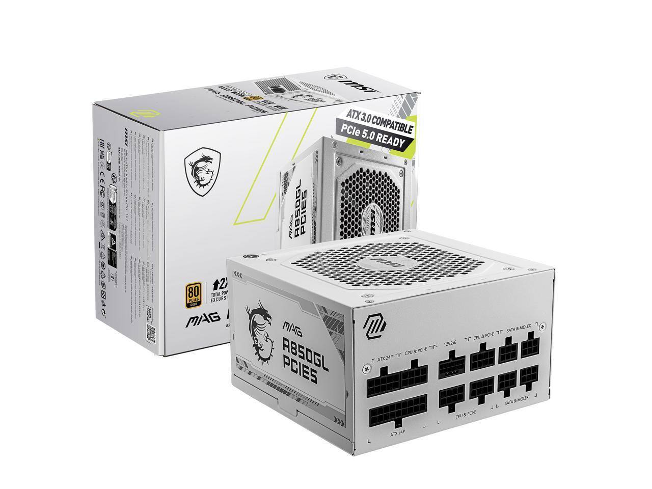 H 3 A 8 : 2 mINE I 12) 80 TORAL POV PLUS EXCURSI 400 MAG JIS ATX 3.0 PCle 5.0 COMPATIBLE READY 8 PAC A85OGL PCIES SU  MAG 7 SATA&MOLEX  CPU&PO  12V26 A850GL N CPU &PCHE r ATK24P PCIES  J A MCAN ATA CPU & POLE PCH >>> J L ATK 34

ATX 3.0 COMPATIBLE
PCIe 5.0 READY

MAG A850GL PCIES

80 PLUS
GOLD