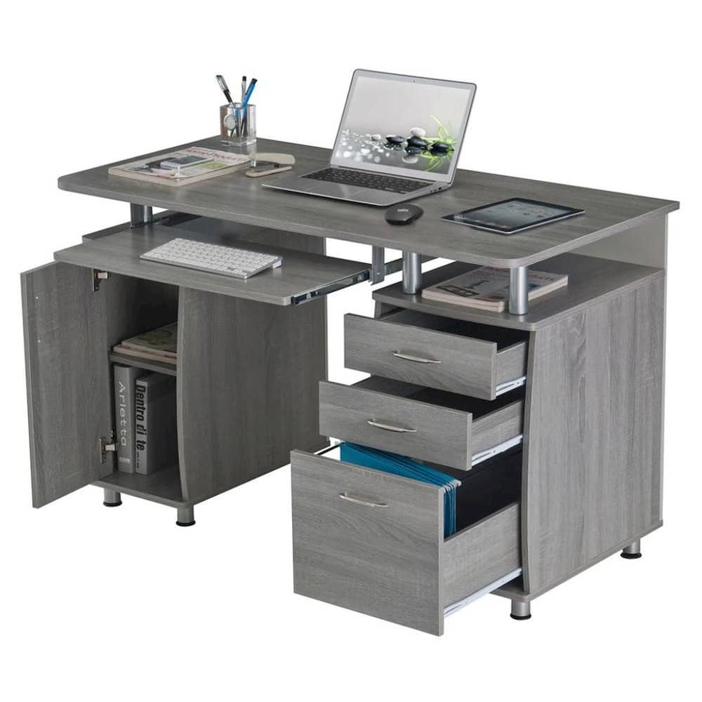 FurniFact - Home Office Desk with Storage 2 Drawers - Gray