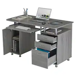 FurniFact - Home Office Desk with Storage 2 Drawers - Gray
