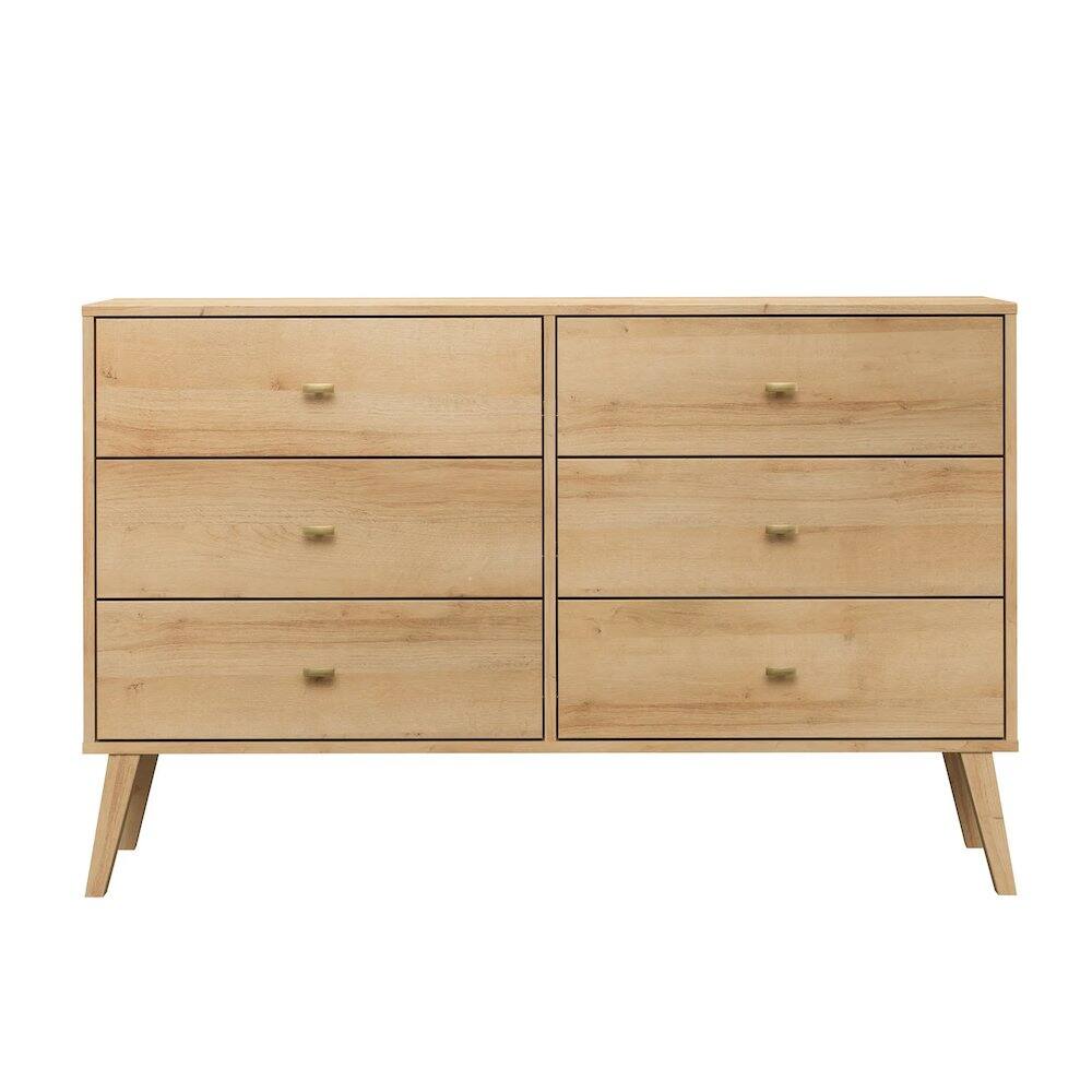 Angle. Prepac - Milo 6-Drawer Wide Dresser Natural Oak Engineered Wood for Bedroom - Natural.