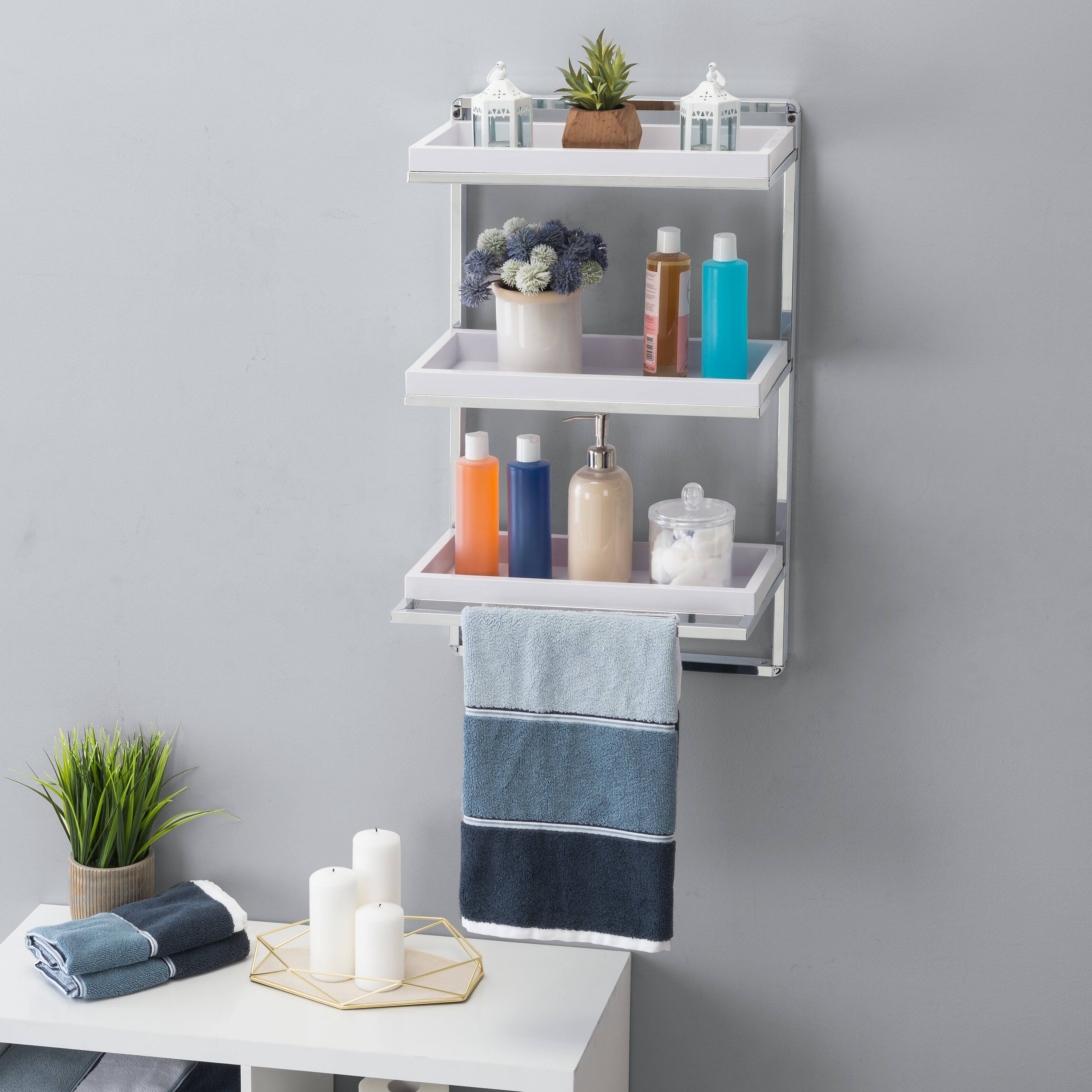 Left. Danya B - Wall Mount 3-Tier White and Chrome Bathroom Shelf with Towel Bar and Removable Trays - Chrome, White.