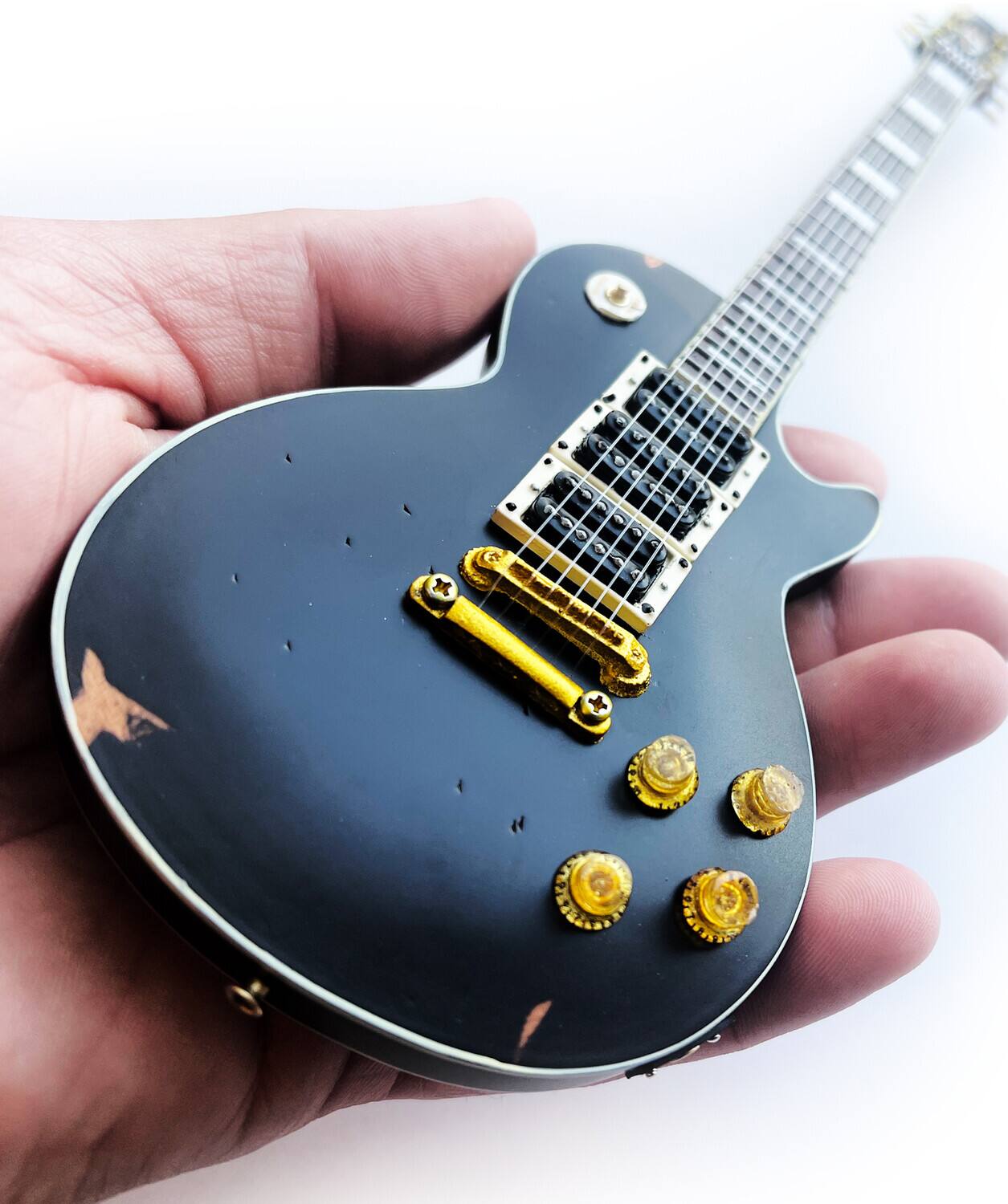Alt View 2. Axe Heaven - Axe Heaven -Peter Frampton - Peter Frampton Gibson Black Les Paul Custom Phenix Mini Guitar Replica - Collectibles - Multicolor.