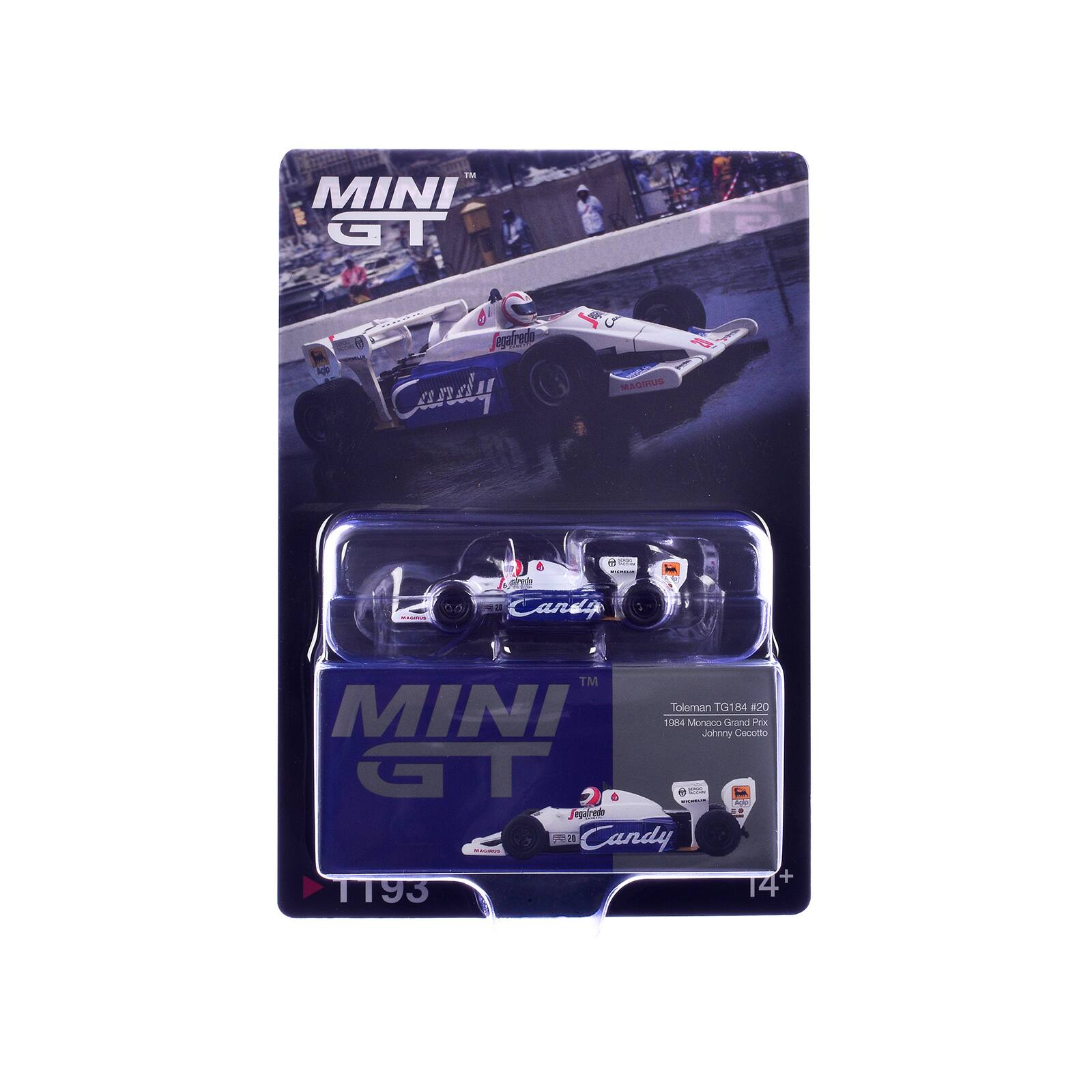MINI GT TTFRLAL egafred Candy J MAGIPUS 2G +   cp  Caneyp TM MINI Toleman TG184 #20 1064 Monaco Grand Prix Johnny Cecotto GT 0  A rgal-edo a 2 Candy + 1193 14+