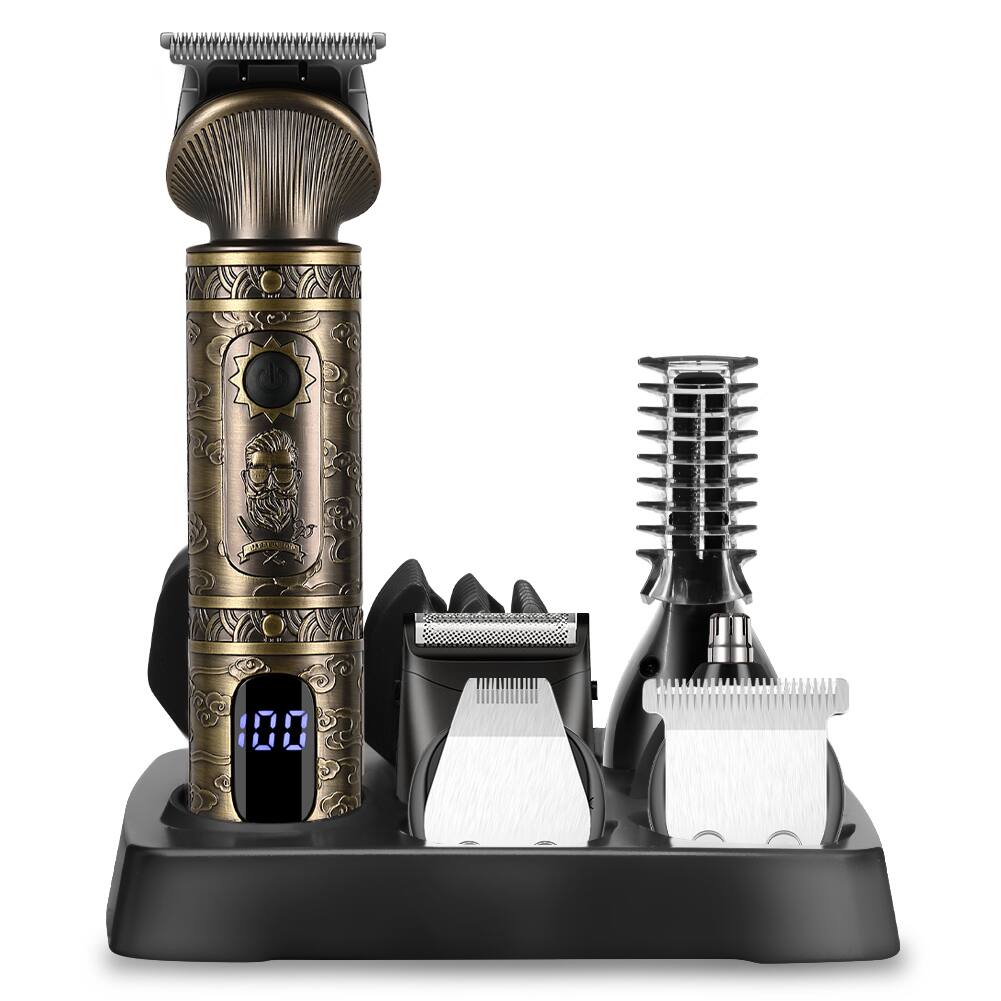 Alt View 5. HATTEKER - 7-in-1 Beard Trimmer for Men, Hair Clippers Cordless, T-Blade Grooming Kit with LED Display, Nose & Body Trimmer - Bronze.