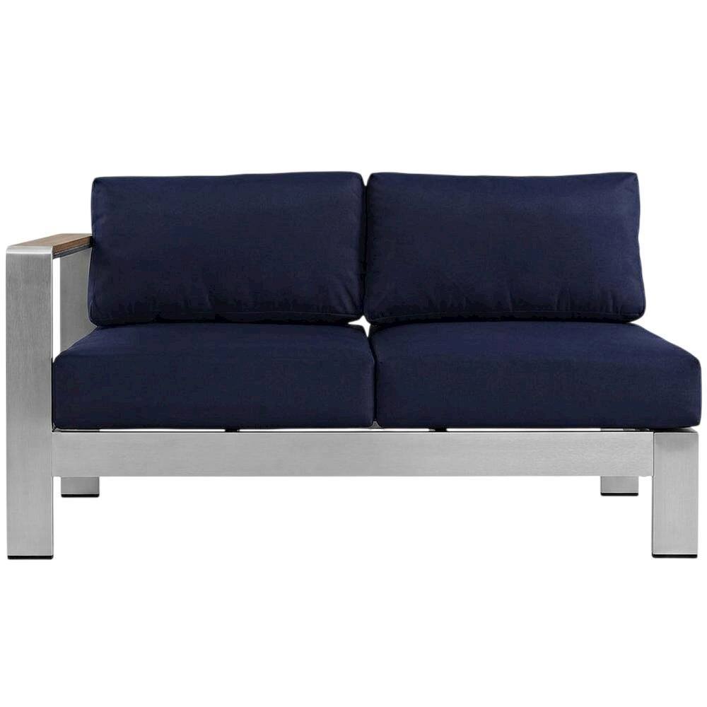 Back. Outdoor Escape - Outdoor Left-Arm Corner Sectional Loveseat - Aluminum Frame, Cushioned Seating - Silver.