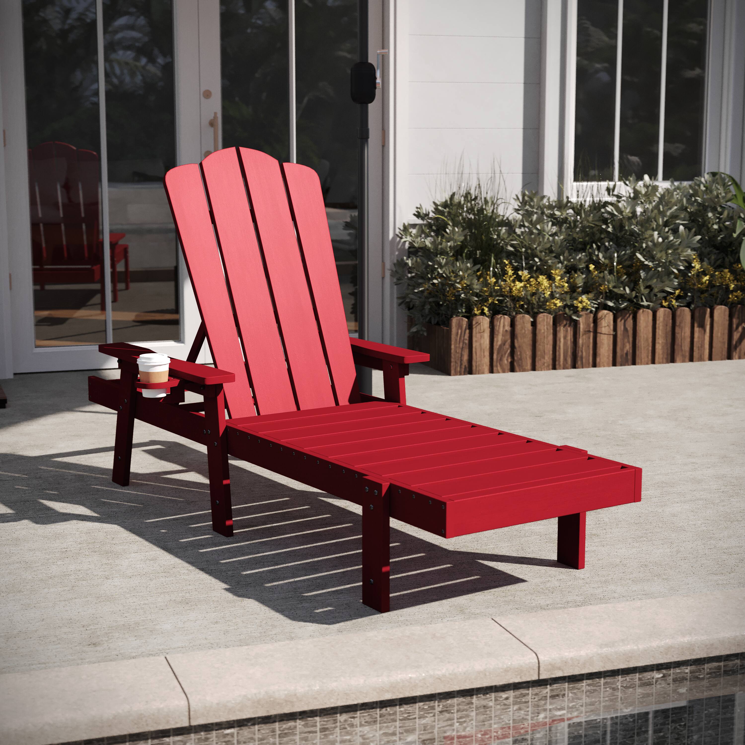 Alt View 1. Flash Furniture - Sonora Commercial Grade Adjustable Adirondack Lounger with Cup Holder, All-Weather Indoor/Outdoor Recycled HDPE Lounge C - Red.