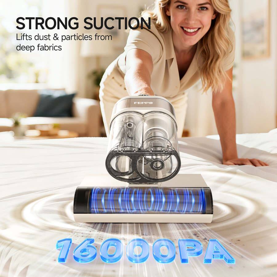 STRONG SUCTION  
Lifts dust & particles from deep fabrics  

FEPPO  
16000PA