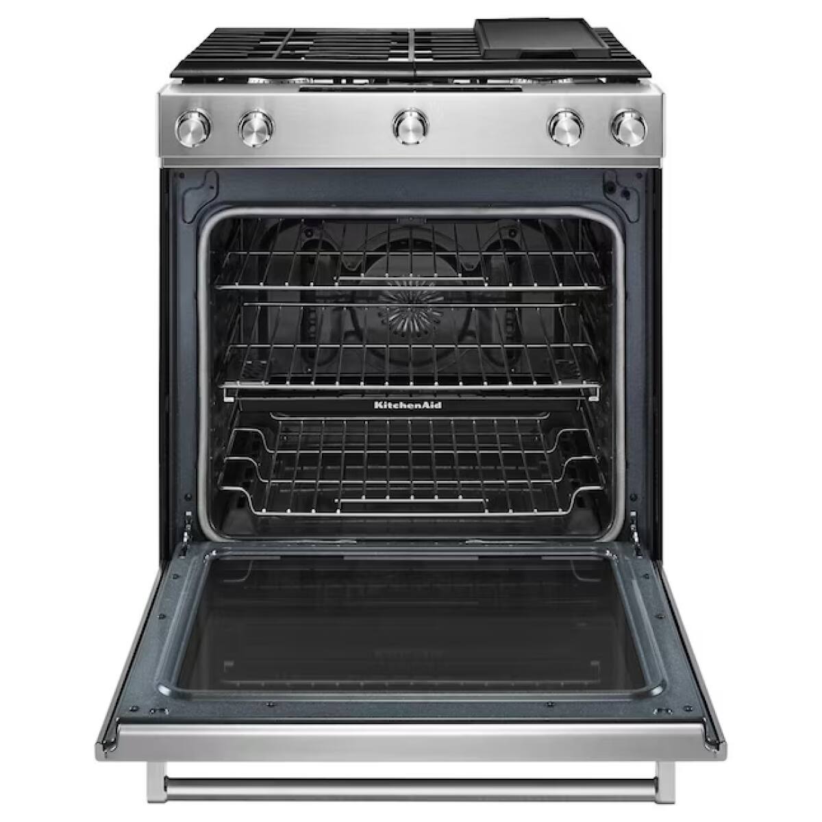 Angle. KitchenAid - 5.8 Cu. Ft. Self-Cleaning Slide-In Gas Convection Range - Stainless Steel.