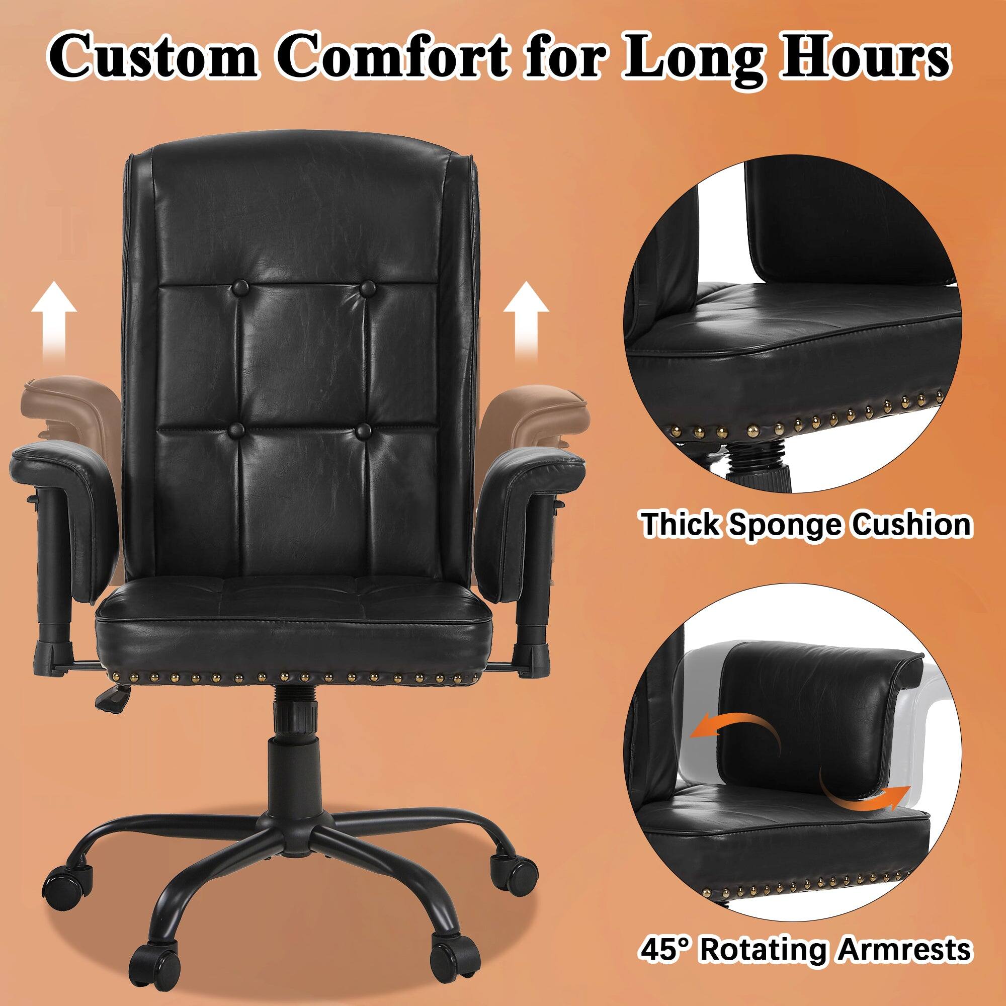 Custom Comfort for Long Hours

- Thick Sponge Cushion
- 45° Rotating Armrests