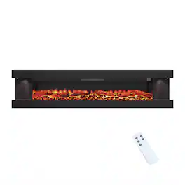Mondawe - 72" Stylish 3-Sided Electric Fireplace with Suspended LED Light Mantel and Remote Control - Black