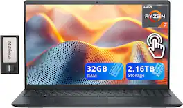 Dell - Inspiron 15.6" Anti-Glare Touchscreen Laptop,AMD Ryzen 7 7730U,32GB DDR4,2TB SSD,Win 11,160GB Dock Stet - Black