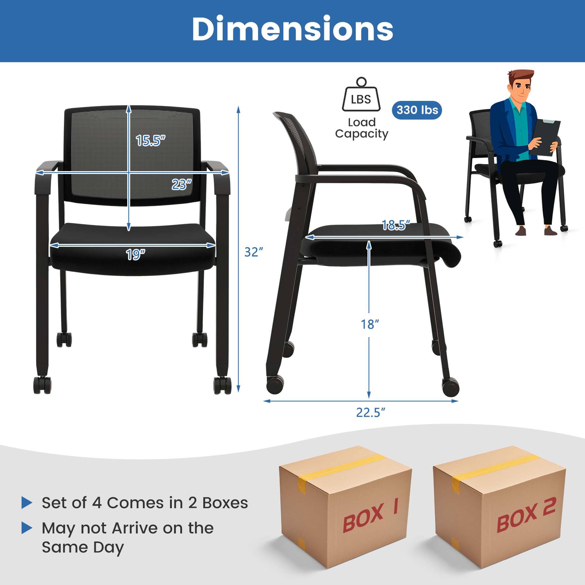 Dimensions

15.5" LBS 330 Ibs Load Capacity 23" 18.5" 19" 32" 18" 22.5"

Set of 4 Comes in 2 Boxes May not Arrive on the Same Day

BOX 1 BOX 2