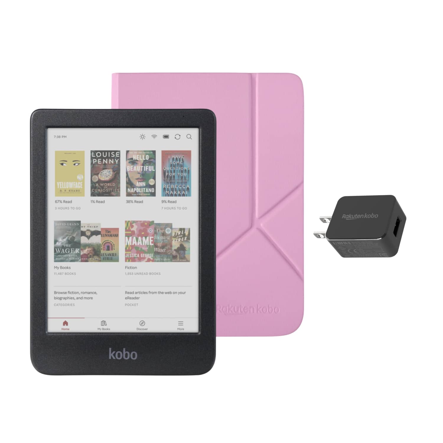 Kobo - Clara Colour eReader (Black) with and AC Bundle - 2024 - Candy Pink SleepCover