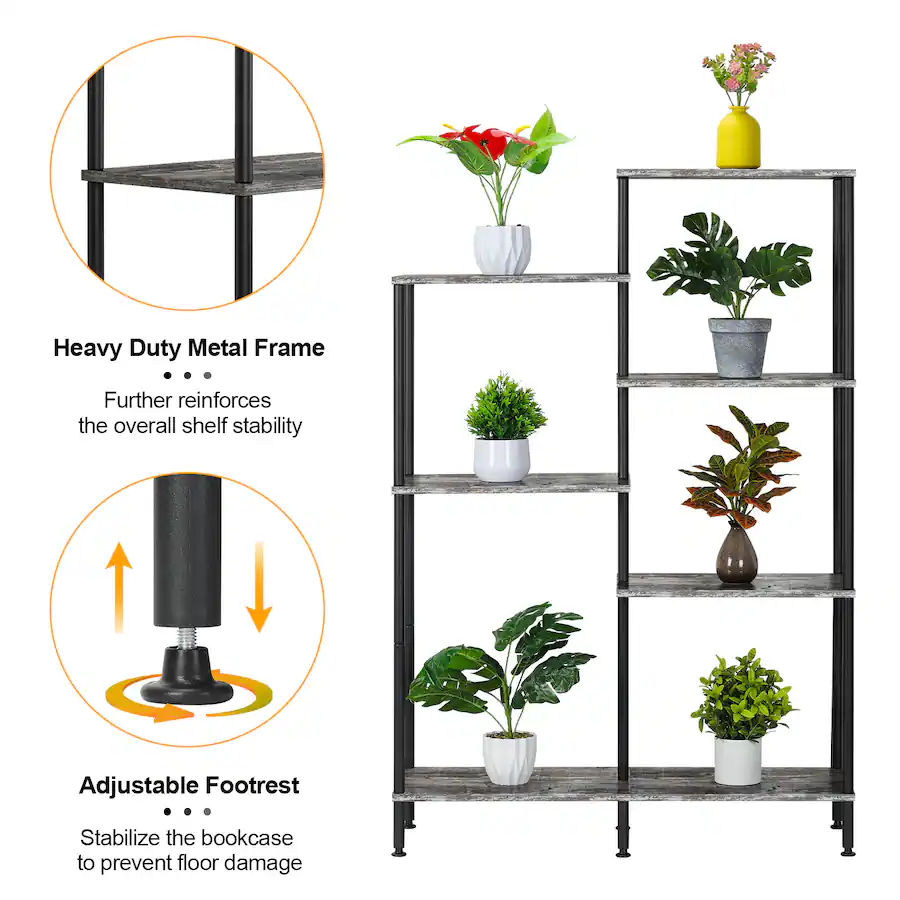 Obby Frame Oumilen 6 Tier Industrial Bookcase with Black Metal Frame Gray - Best Buy