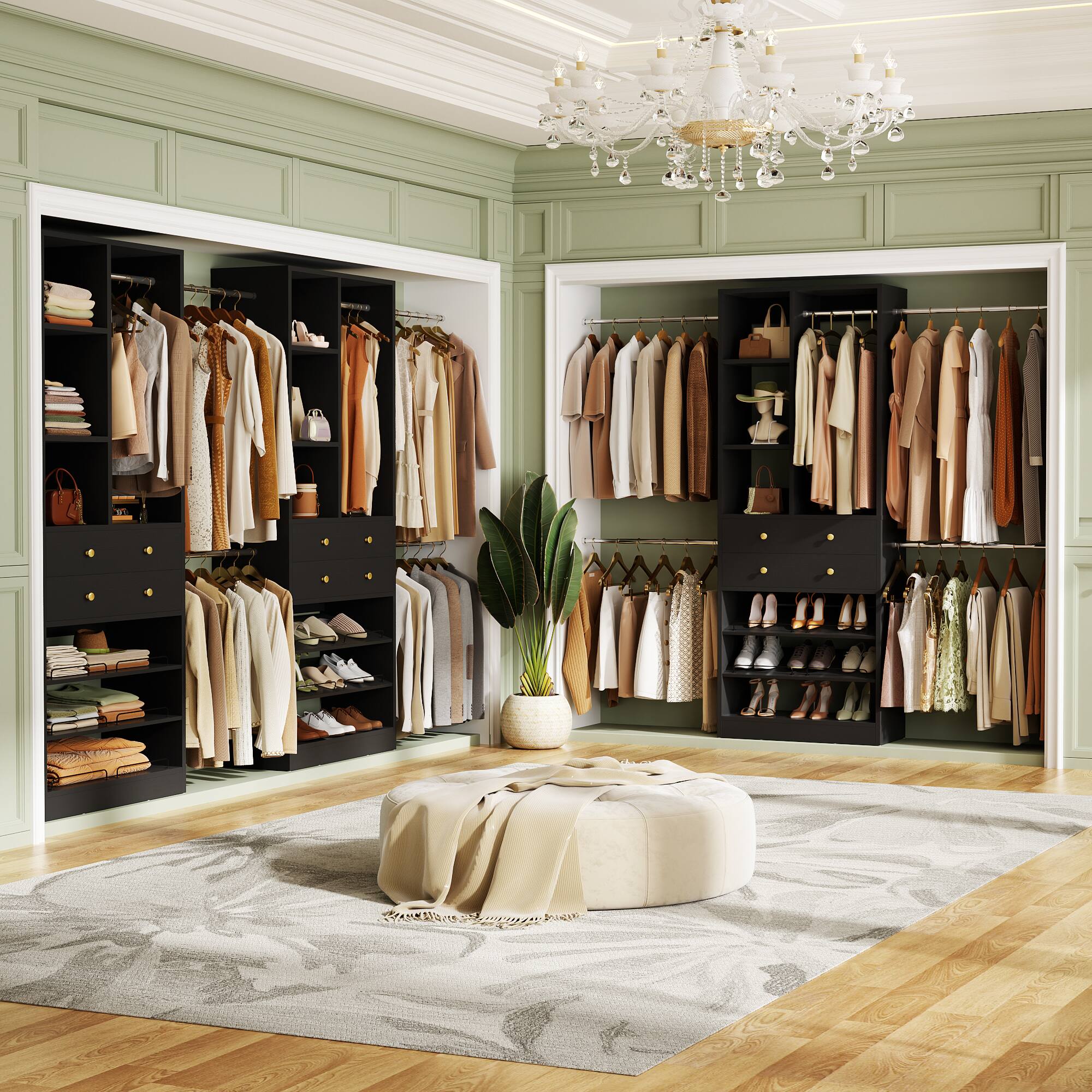 Aheaplus 8FT Heavy Duty Closet System with Hanging Rods, Drawers