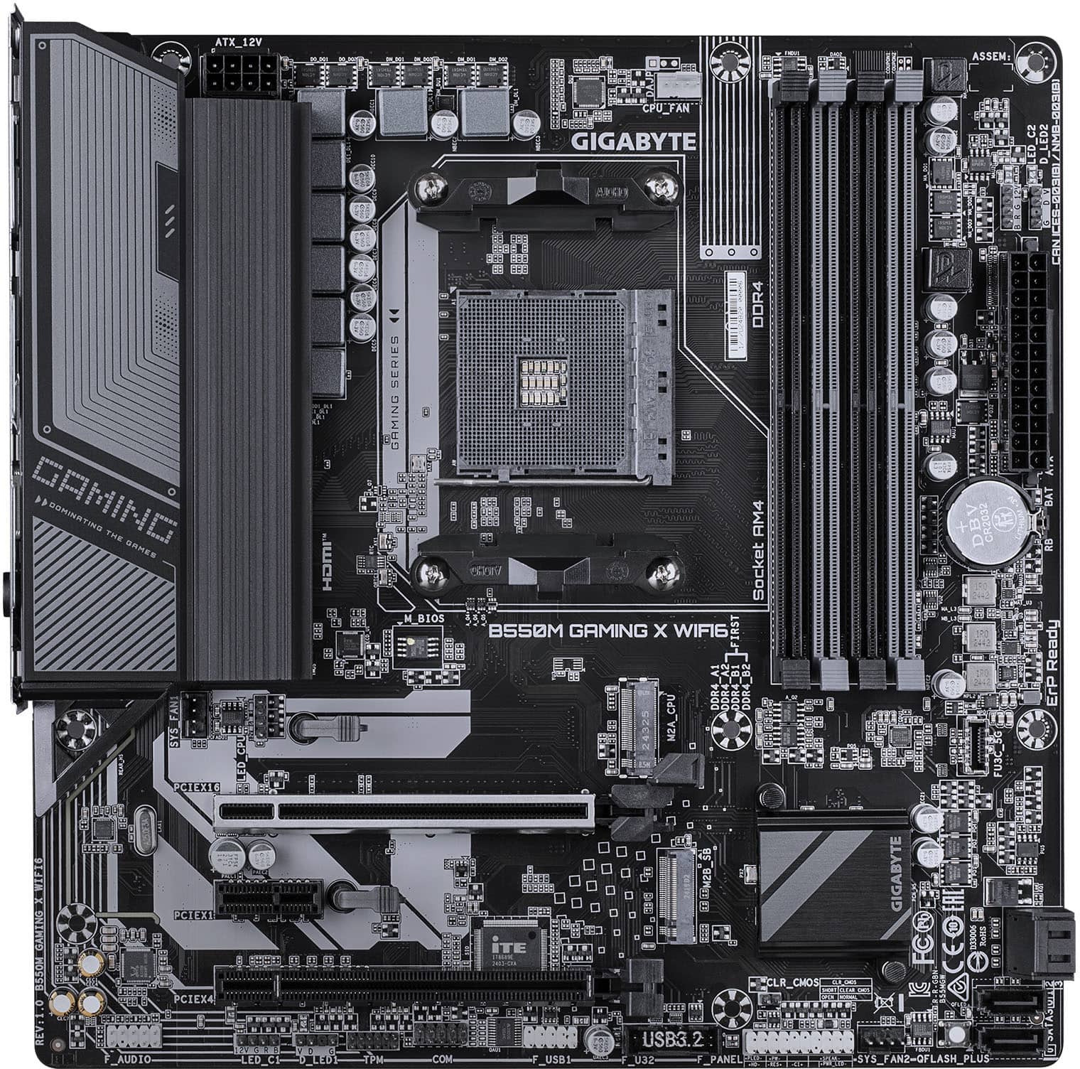 GIGABYTE - B550M GAMING X WIFI6E (Socket AM4) AMD B550 Micro-ATX DDR4 Wi-Fi 6 Motherboard - Black - Front_Zoom