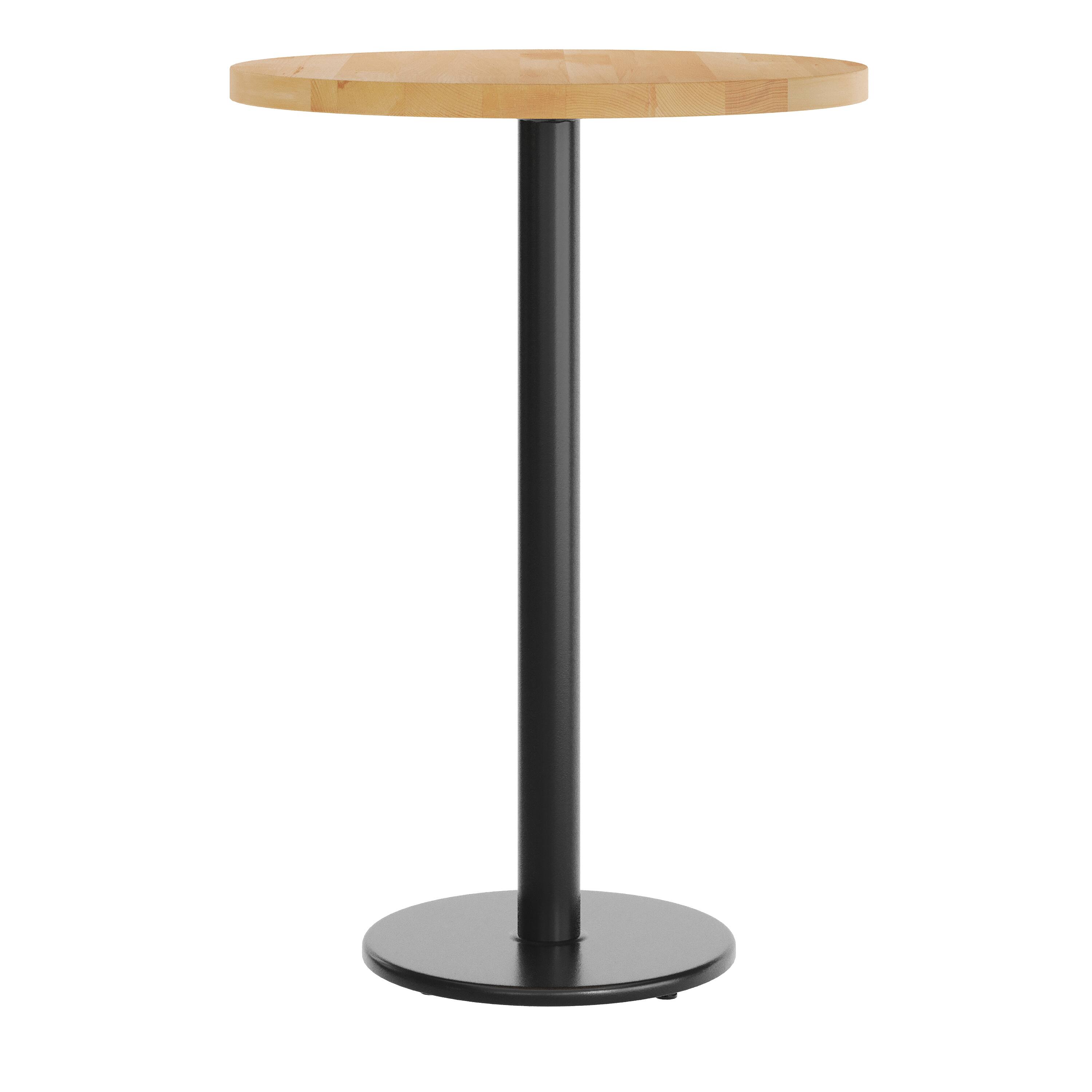 Left. Flash Furniture - Bennett 30" Round Solid Wood Commercial Indoor Tabletop in Natural with 18" Round Bar Height Rust-Resistant Black Cast I - Natural.