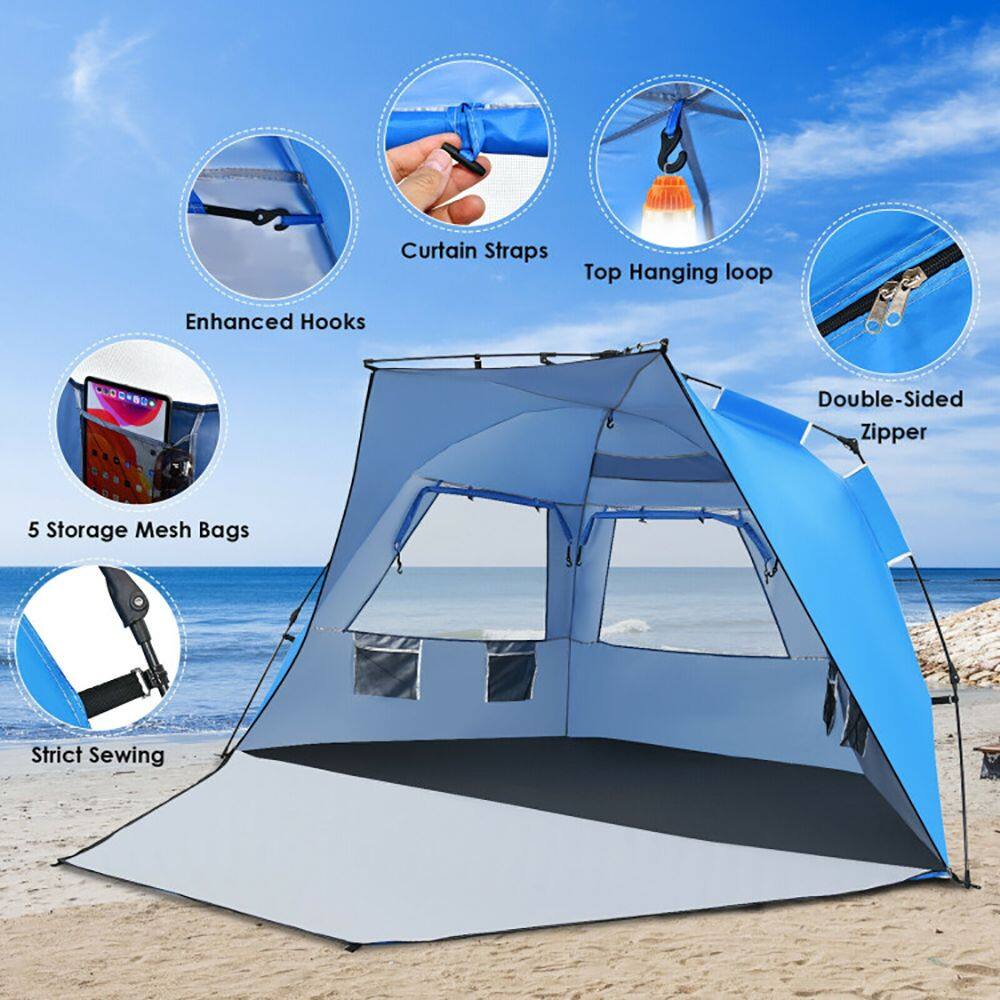 Curtain Straps  
Top Hanging loop  
Enhanced Hooks  
Double-Sided Zipper  
5 Storage Mesh Bags  
Strict Sewing