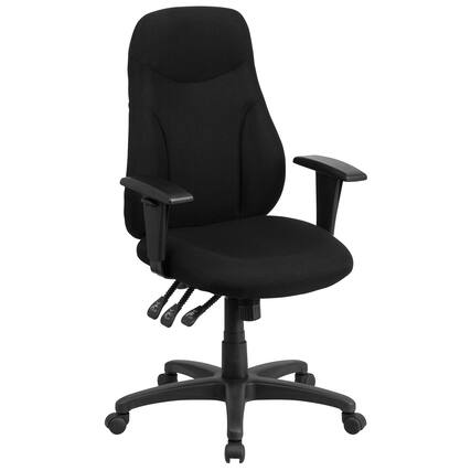 Front. Emma + Oliver - High Back Fabric Multifunction Swivel Ergonomic Task Office Chair with Adjustable Arms - Black.