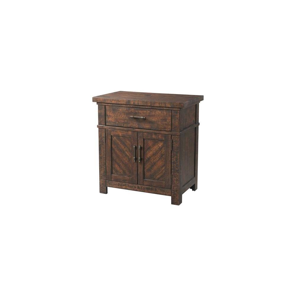 Angle. FurniFact - Brown 2-Drawer Wood Nightstand with Modern Design for Bedroom Storage - Cherry.