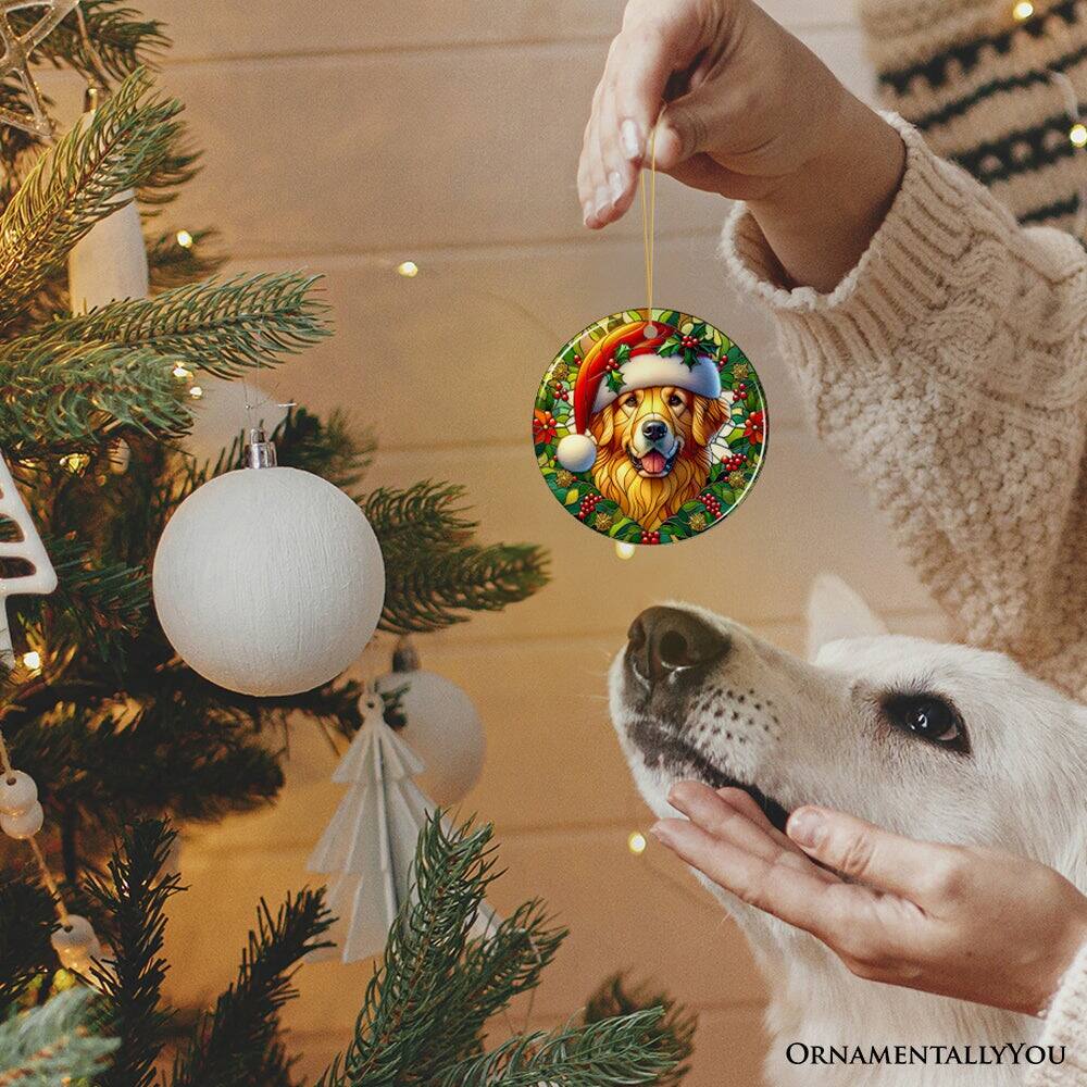 Alt View 1. OrnamentallyYou - Colorful Golden Retriever Stained Glass Style Ceramic Ornament Christmas Gift and Decor - Multi-colored.