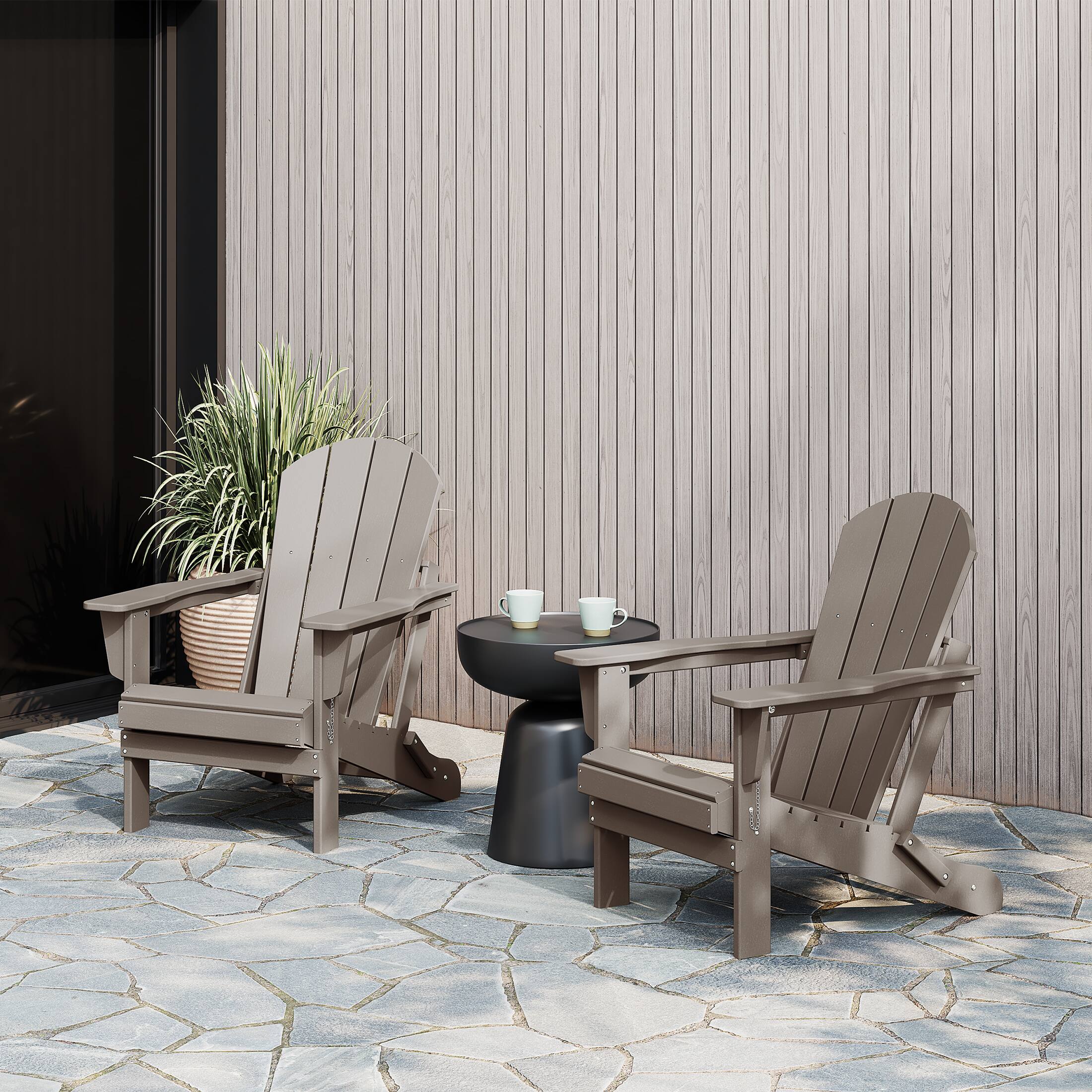 Angle. WestinTrends - WestinTrends Malibu Outdoor HDPE Folding Poly Adirondack Chairs (Set of 2) - Weathered Wood.