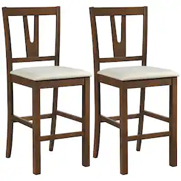 Gymax - Counter Height Wooden Bar Stools Set of 2 24'' Mid-Century Modern Wood Barstools - Brown