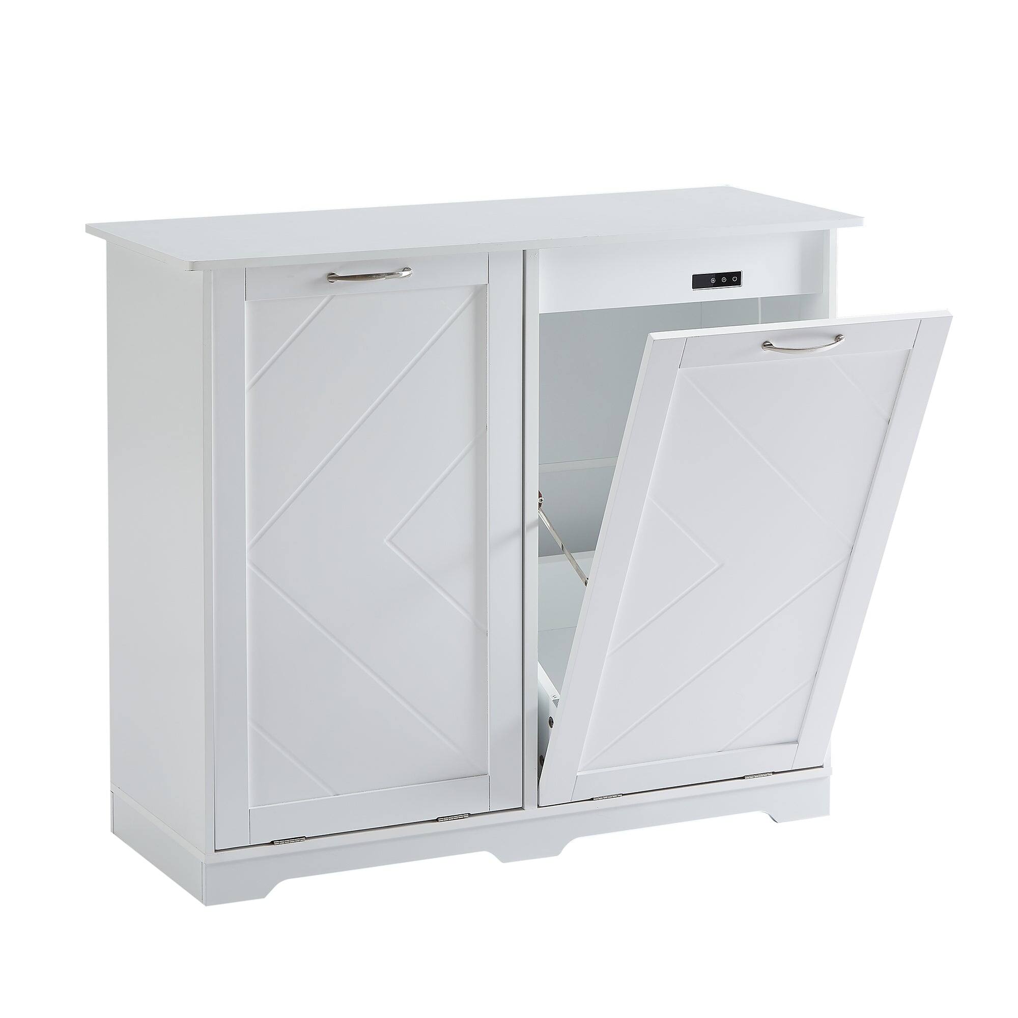 Vecelo - Double Bin Trash Cabinet with Deodorizer - Pull-Out Kitchen Waste Bin Storage, MDF Wood Concealed Garbage Can - White