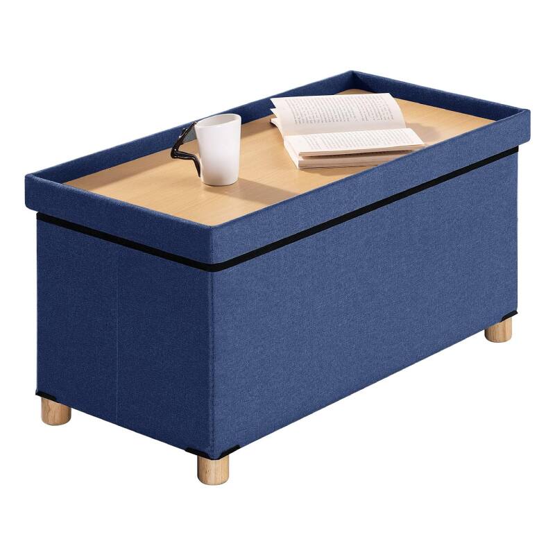 Alt View 2. Lumina Wise - Sponge Padded Linen Fabric Ottoman Bench - Blue.