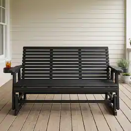 Fortune Candy - Outdoor Wooden Porch Glider Bench for 3 Person, Patio Glider Heavy Duty 880 Lbs for Garden Yard - Black