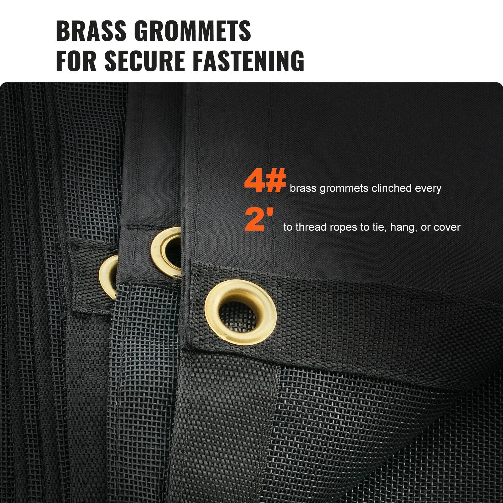 BRASS GROMMETS FOR SECURE FASTENING

4# brass grommets clinched every 2' to thread ropes to tie, hang, or cover