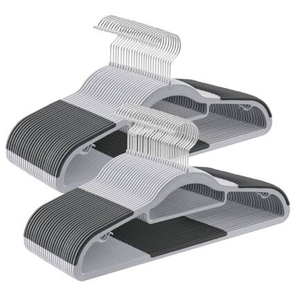 Front. Songmics Home - Pack of 50 Coat Hangers, Heavy-Duty Plastic Hangers, Non-Slip, Space-Saving Clothes Hangers, 16.5 Inches Wide - Light gray and Dark gray.