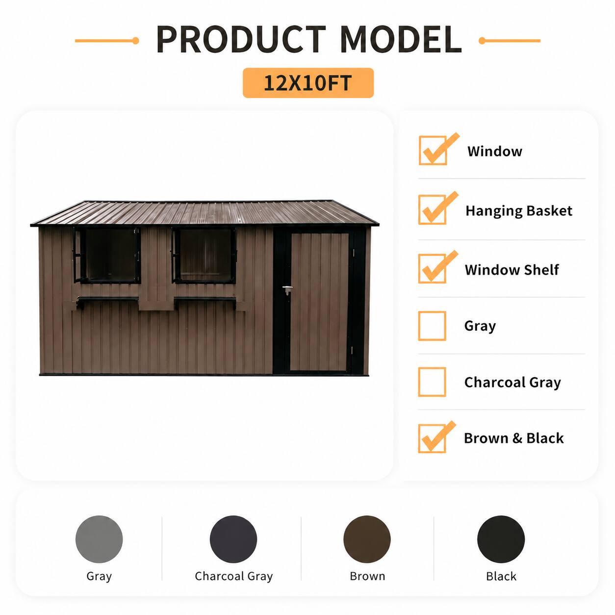 PRODUCT MODEL 12X10FT Window Hanging Basket Window Shelf Gray Charcoal Gray Brown & Black