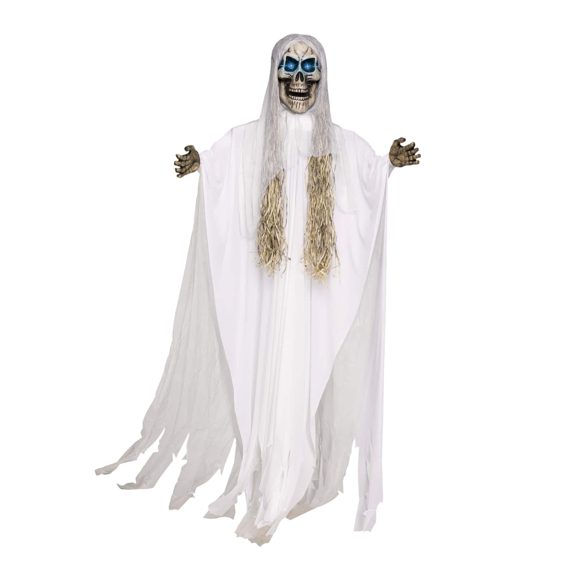 Funworld - Light-Up 10ft Hanging Skull Reaper Yard Décor - White