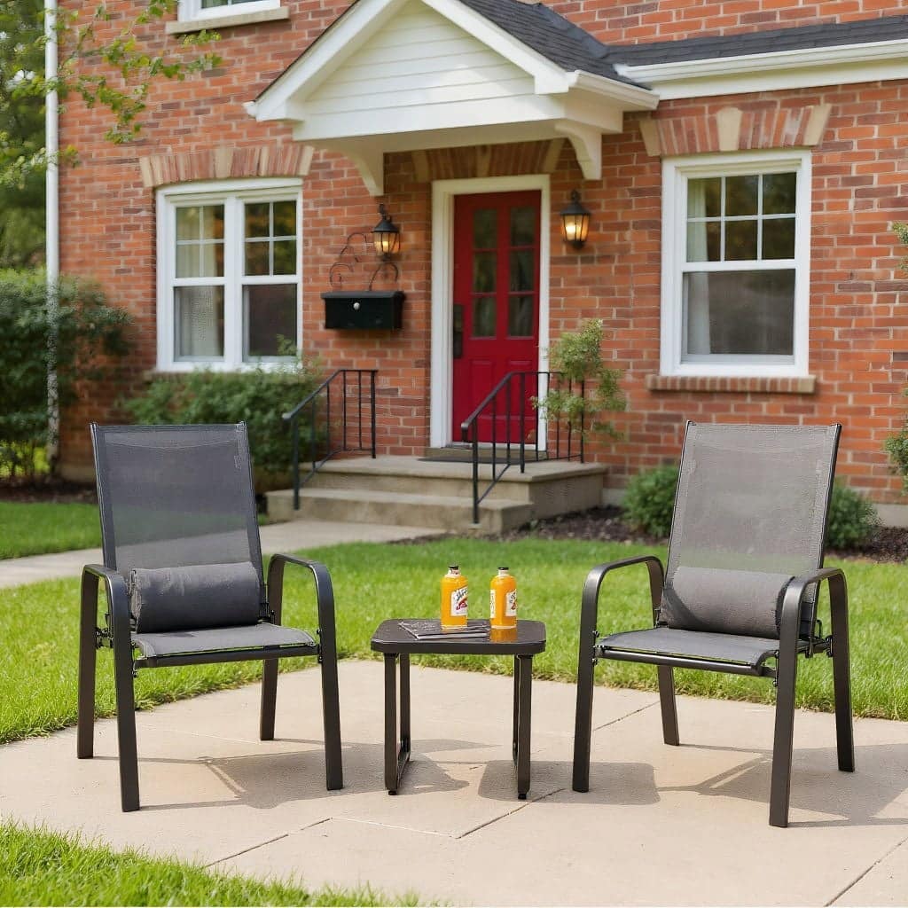 Kadyn - 3 Pieces Patio Bistro Furniture Set, Small Patio Conversation Furniture Set with Adjustable Backrest - Gray