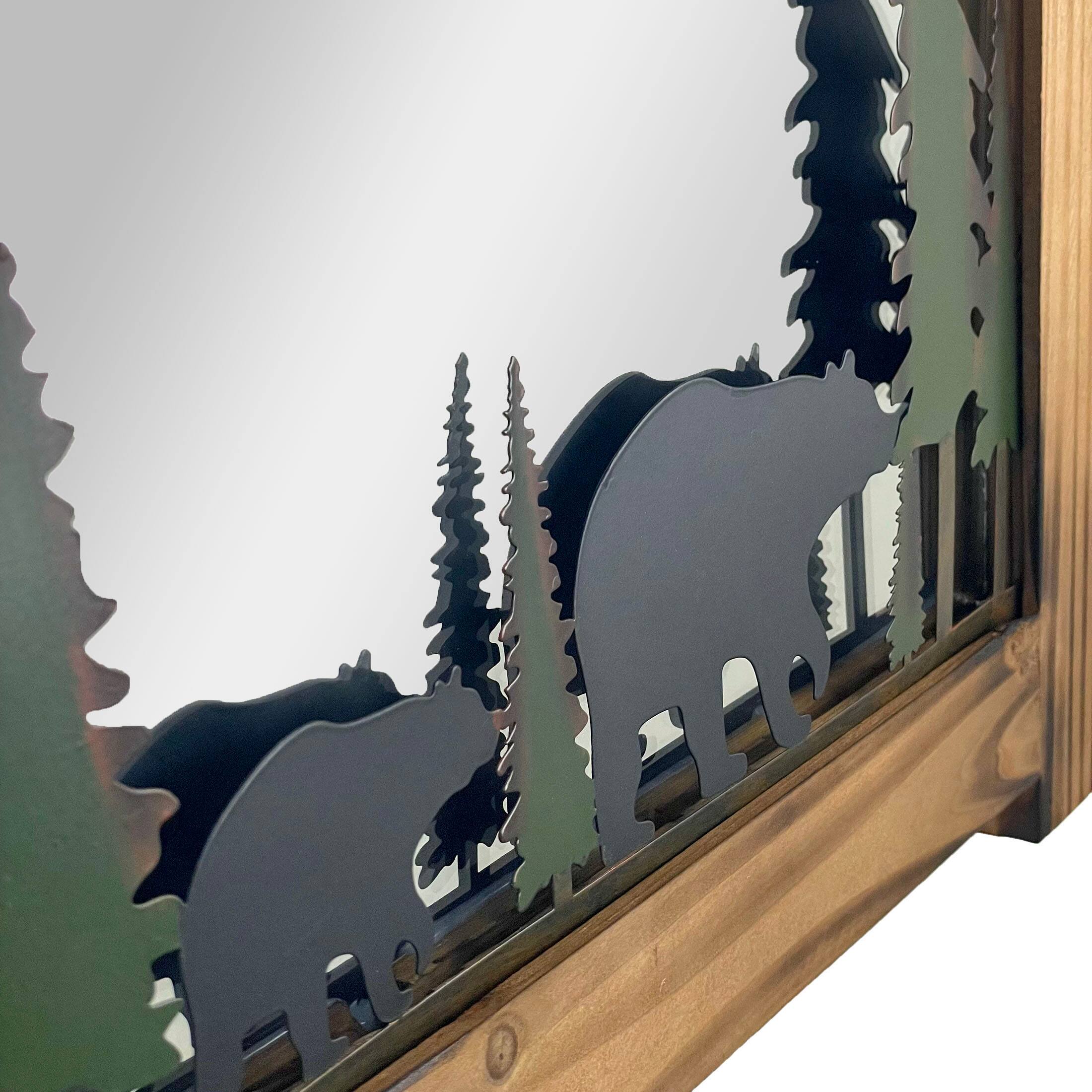 Alt View 5. Zeckos - 26-Inch High Black Bears Wood and Metal Wall Mirror Cabin Home Bedroom Decor - Brown.