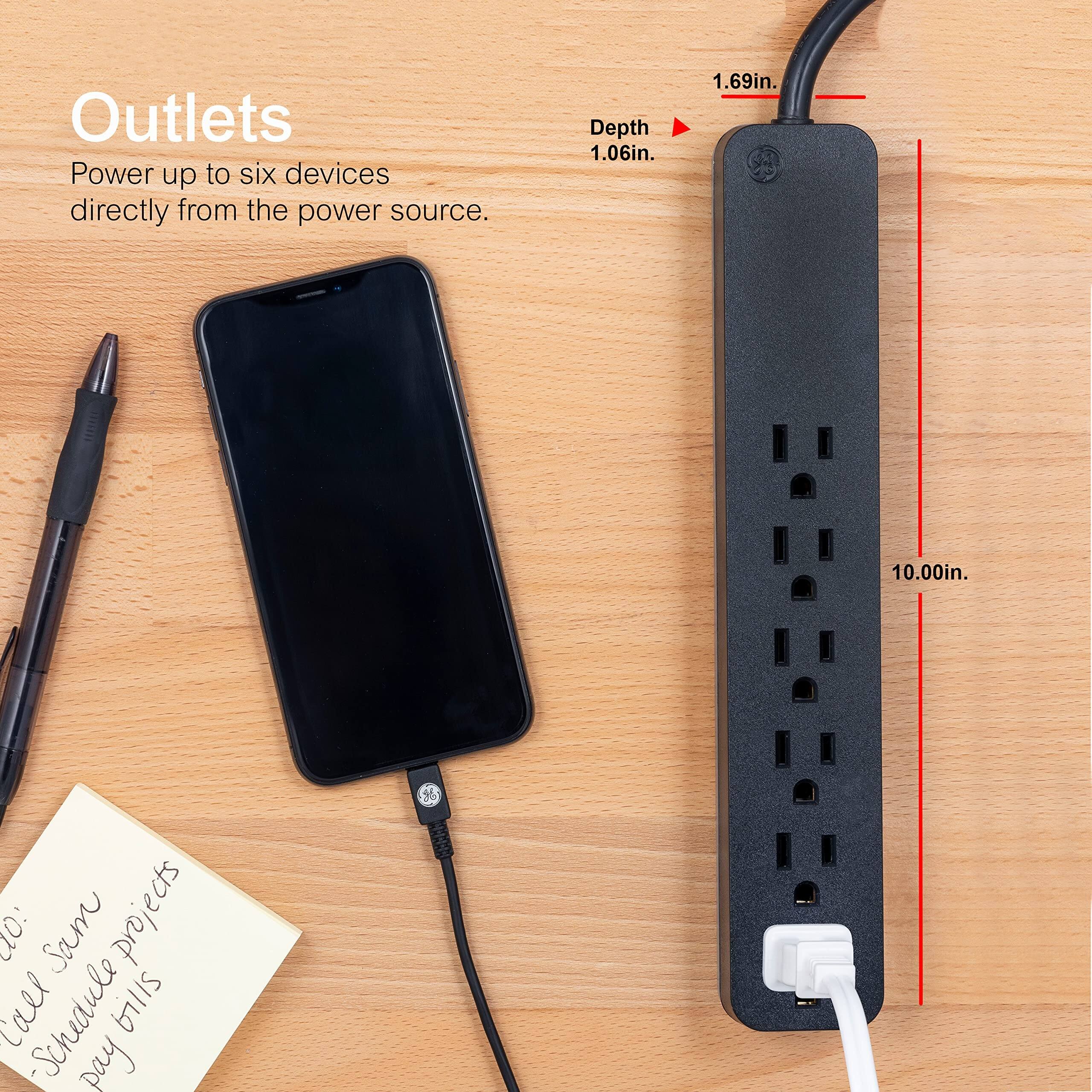 Outlets  
Power up to six devices directly from the power source.  

Depth 1.06in.  
1.69in.  
10.00in.  

do:  
Call Sam projects  
Schedule  
Pay bills