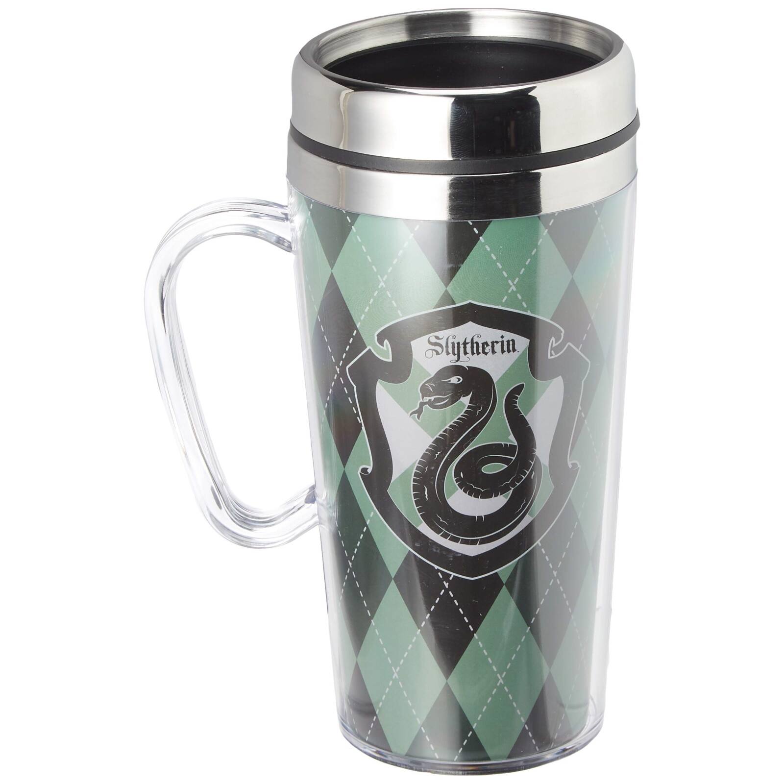 Angle. Spoontiques - Spoontiques Harry Potter Slytherin Double Walled Stainless and Acrylic Insulated Travel Mug 14 ounce - Multicolor.